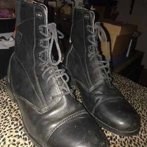 Ariat Black Leather Paddock Boots Lace-Up Toe Cap Equestrian 10.5Women, 8.5Men